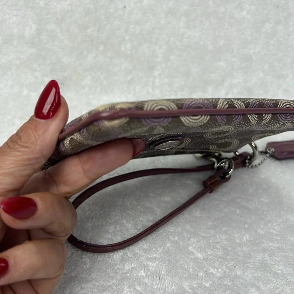 Coach Signature Brown and Purple Wristlet - Picture 3 of 7